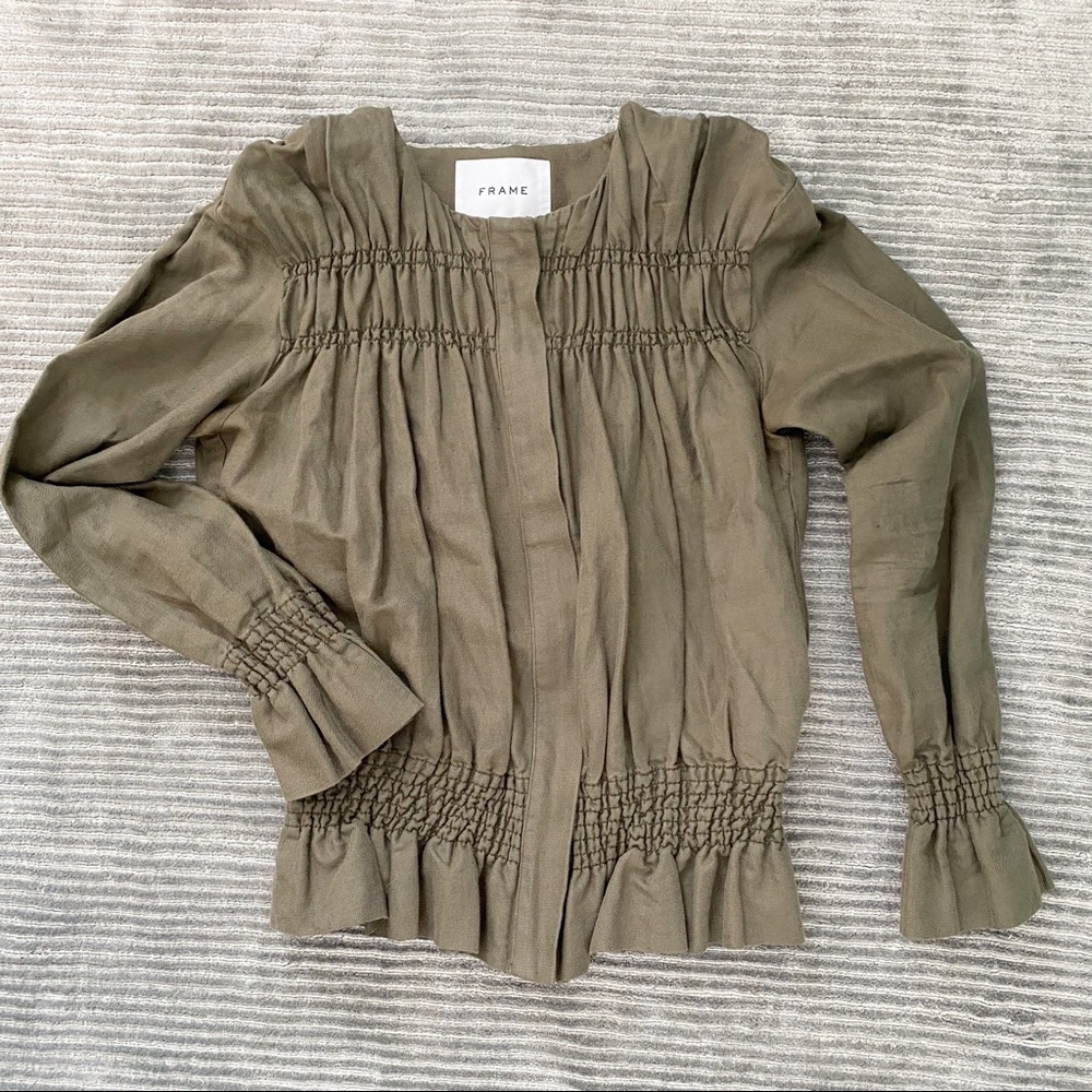 Frame Denim Olive Gathered Jean Jacket